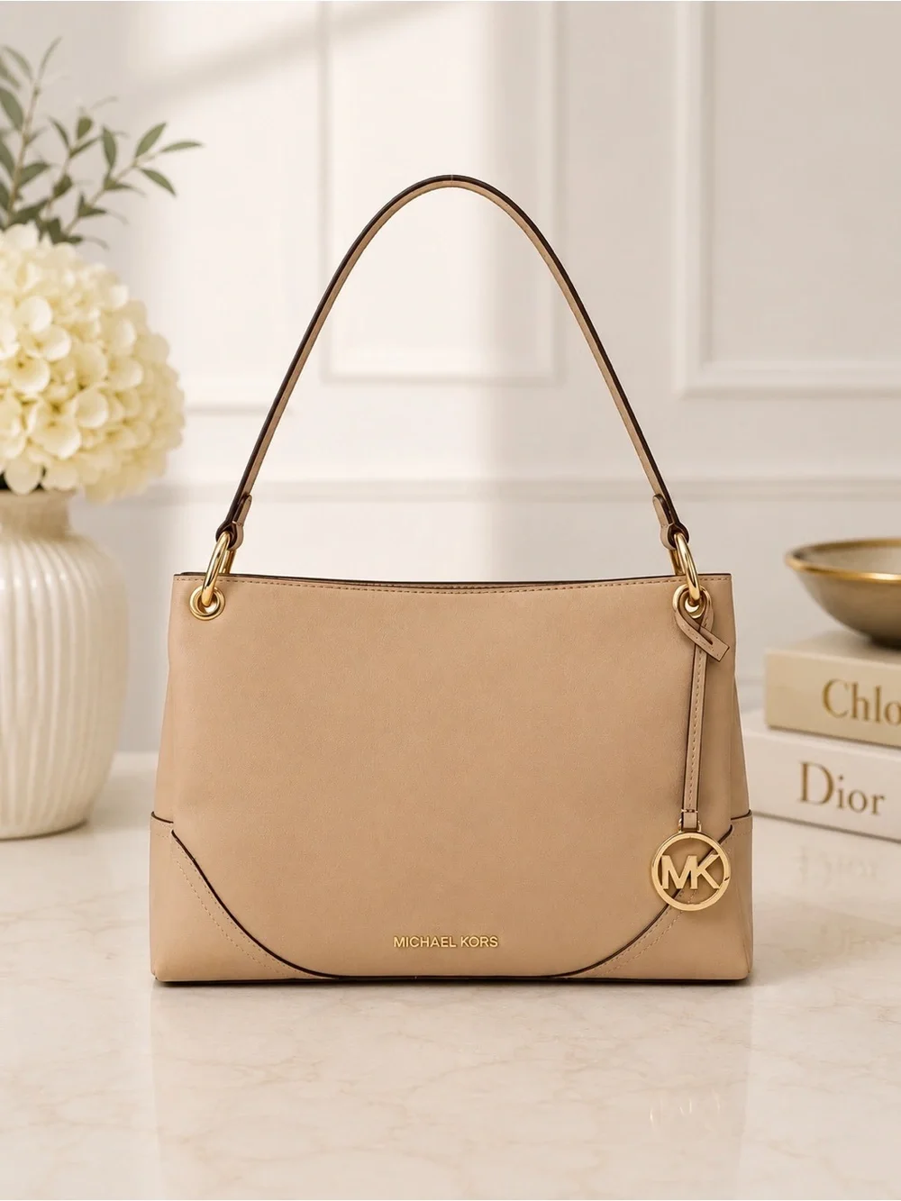 Michael Kors tan Leather Shoulder Bag Gold Hardware Purse